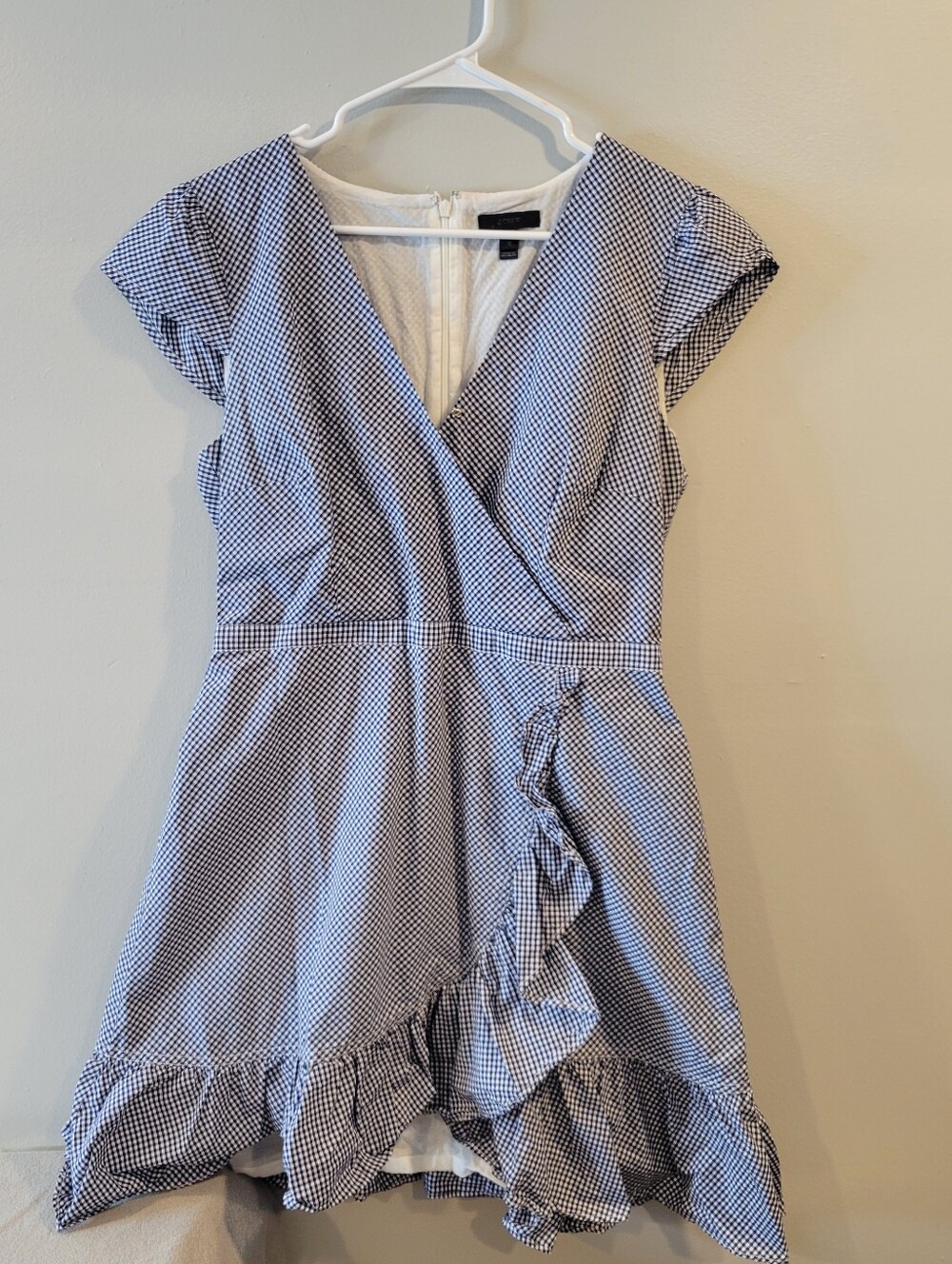 J. Crew Navy White Gingham V Neck Dress Size 10